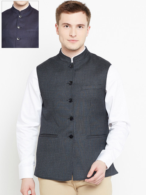 

Park Avenue Grey & Purple Patterned Reversible Nehru Jacket