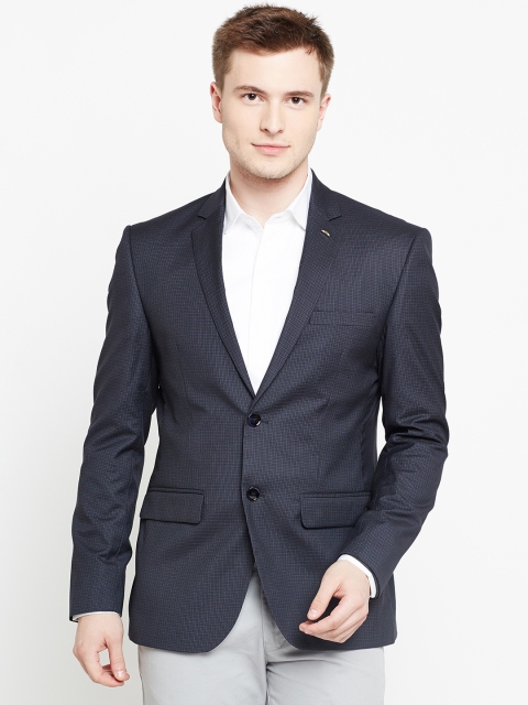 

Park Avenue Navy Self-Design Single-Breasted Slim Fit Blazer, Navy blue