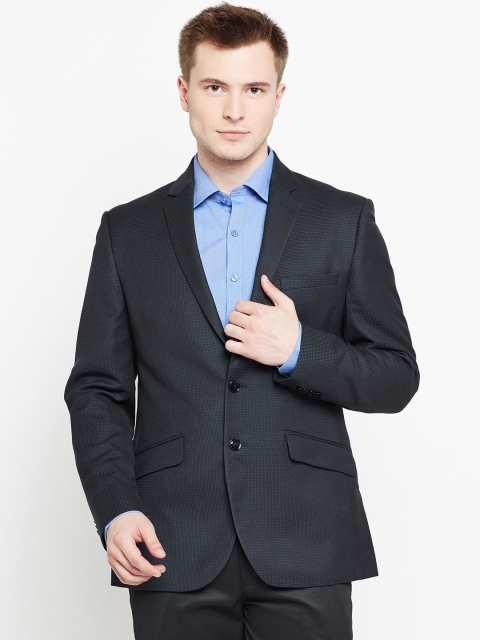 

Park Avenue Navy Single-Breasted Patterned Super-Slim Fit Formal Blazer, Navy blue