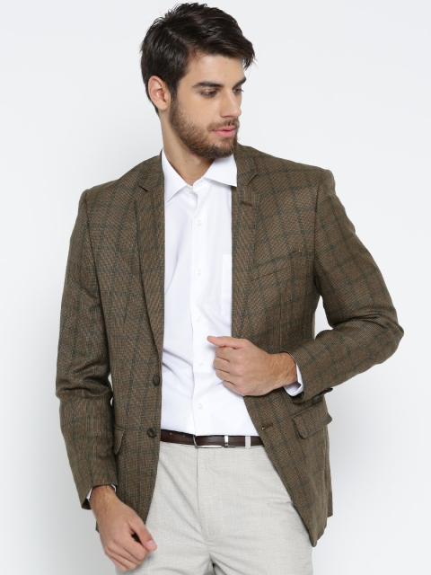 

Park Avenue Brown Self-Checked Single-Breasted Slim Fit Formal Blazer