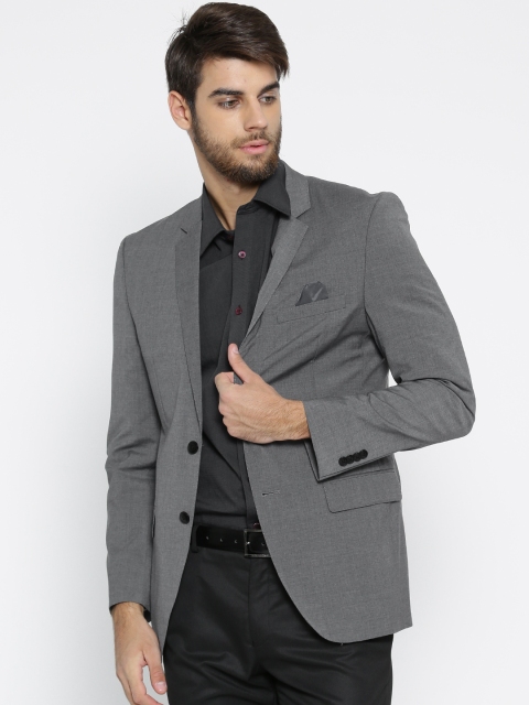 

Park Avenue Men Grey Single-Breasted Slim Fit Formal Blazer