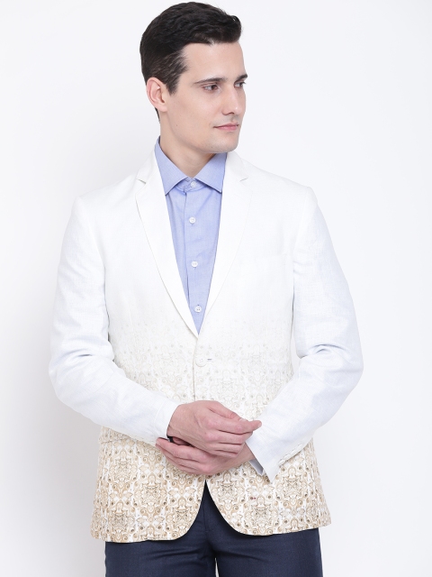 

Raymond Off-White & Beige Printed Slim fit Single-Breasted Casual Blazer