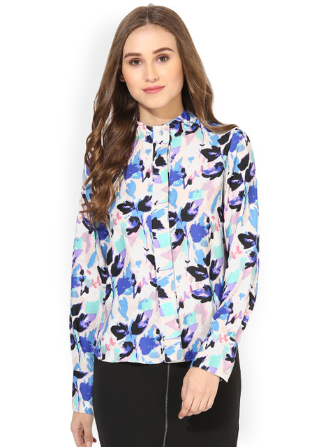 

Kazo Women White Classic Regular Fit Printed Casual Shirt