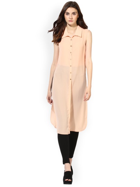 

Kazo Women Peach-Coloured Classic Regular Fit Solid Casual Shirt