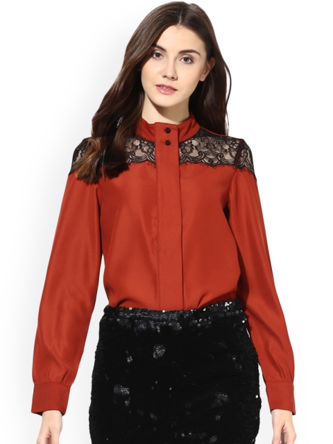 

Kazo Women Rust Red Classic Regular Fit Solid Casual Shirt