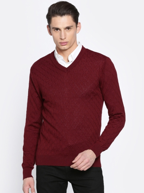 

Raymond Men Maroon Self Design Pullover