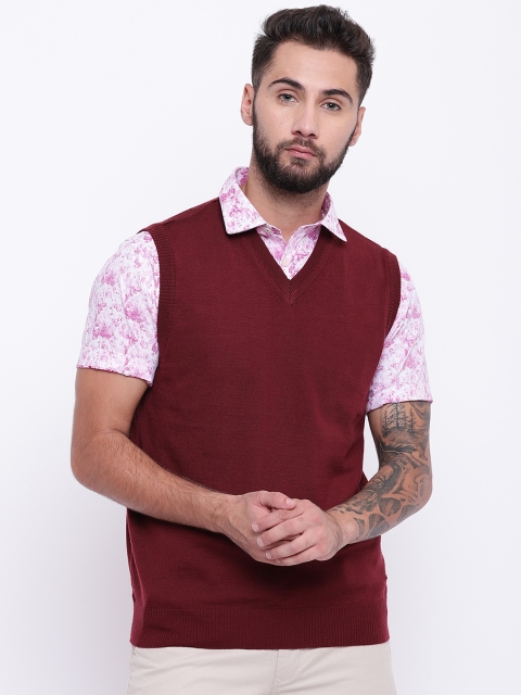 

Raymond Men Maroon Woollen Solid Sleeveless Sweater