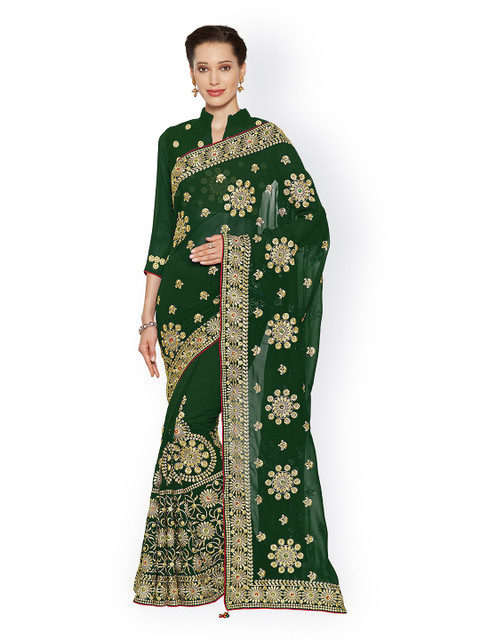 

Mirchi Fashion Green Embroidered Poly Georgette Saree