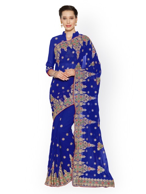 

Mirchi Fashion Blue Embroidered Poly Georgette Saree