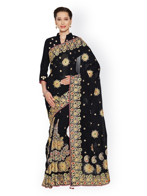 

Mirchi Fashion Black Embroidered Poly Georgette Saree