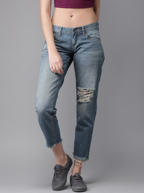 

Moda Rapido Women Blue Boyfriend Fit Mid-Rise Cropped Clean Look Jeans
