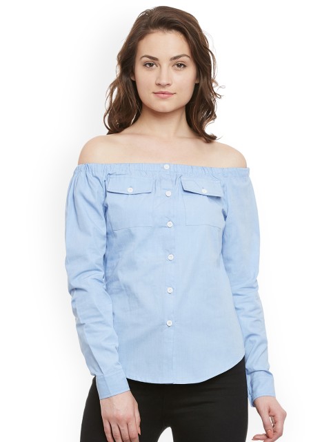 

THE SILHOUETTE STORE Women Blue Solid Shirt Style Top