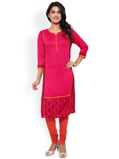 

Aaboli Women Pink Solid Straight Kurta