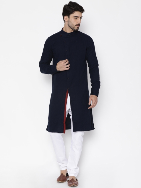 

Freehand Men Navy Blue & White Solid Kurta with Pyjamas