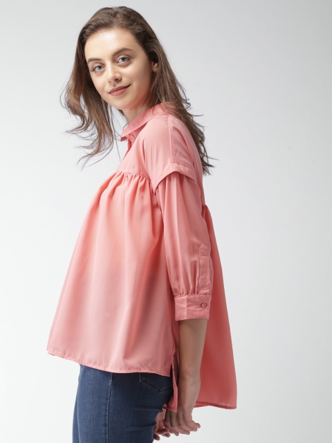 

Mast & Harbour Women Coral Pink Solid Shirt Style Top