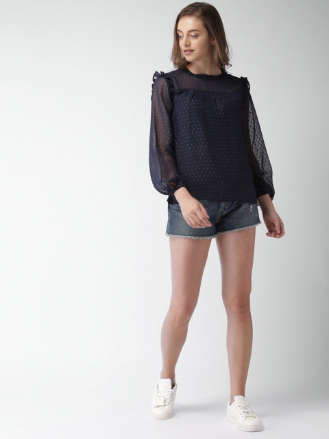 

Mast & Harbour Women Navy Blue Self-Design Top