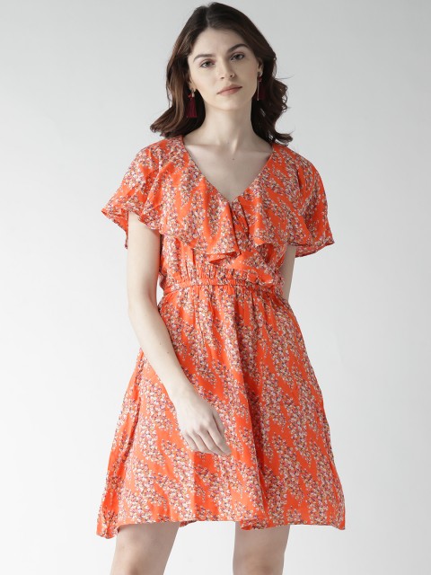 

Mast & Harbour Women Coral Orange Printed Wrap Dress