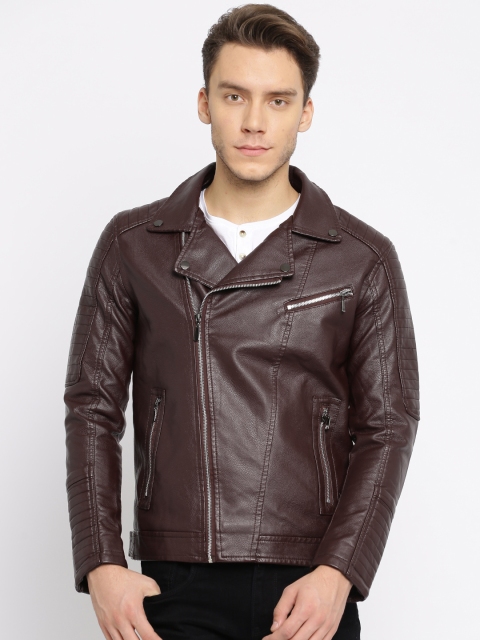 

The Indian Garage Co Men Burgundy Slim Fit Solid Biker Jacket