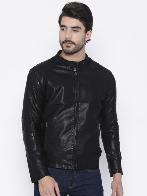 

The Indian Garage Co Men Black Solid Biker Jacket