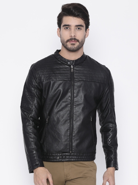 

The Indian Garage Co Men Black Slim Fit Solid Biker Jacket