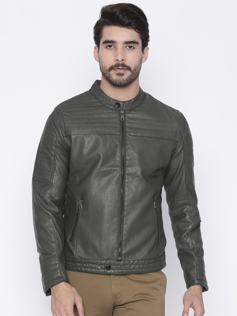 

The Indian Garage Co Men Green Slim Fit Solid Biker Jacket