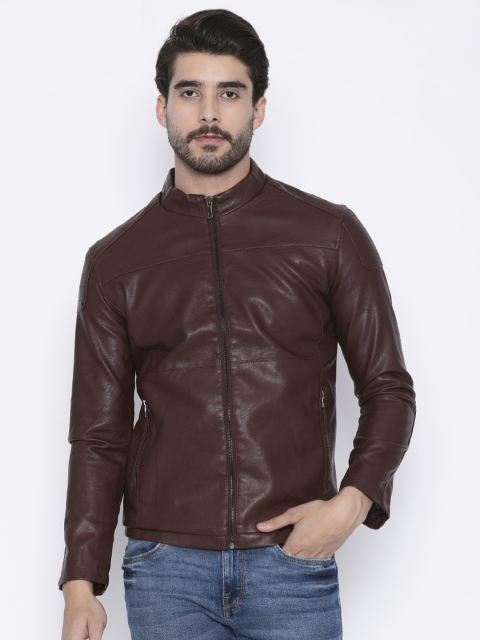 

The Indian Garage Co Men Burgundy Solid Biker Jacket