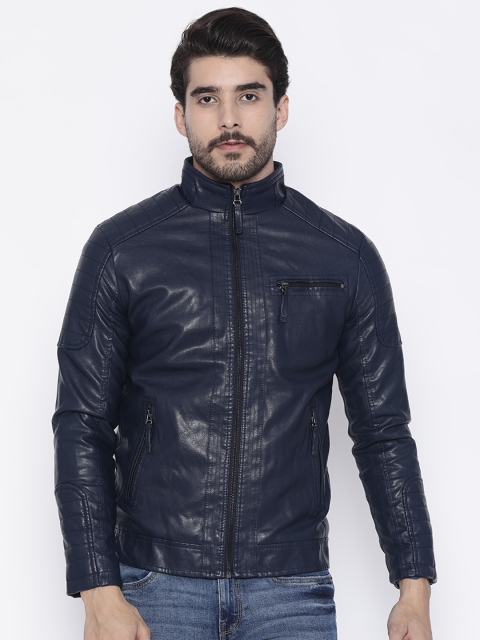 

The Indian Garage Co Men Navy Blue Slim Fit Solid Biker Jacket