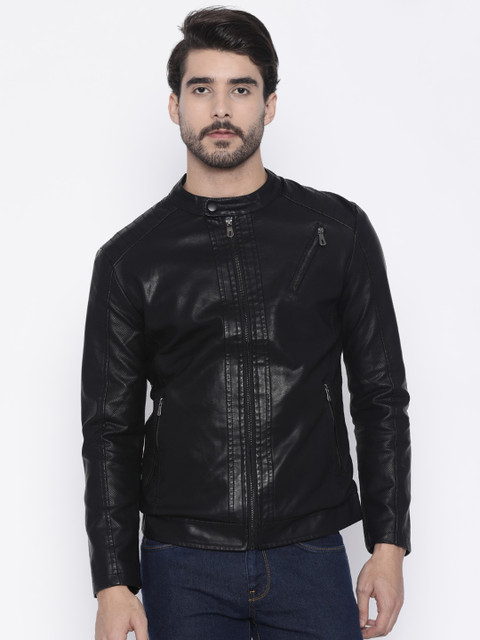 

The Indian Garage Co Men Black Solid Biker Jacket
