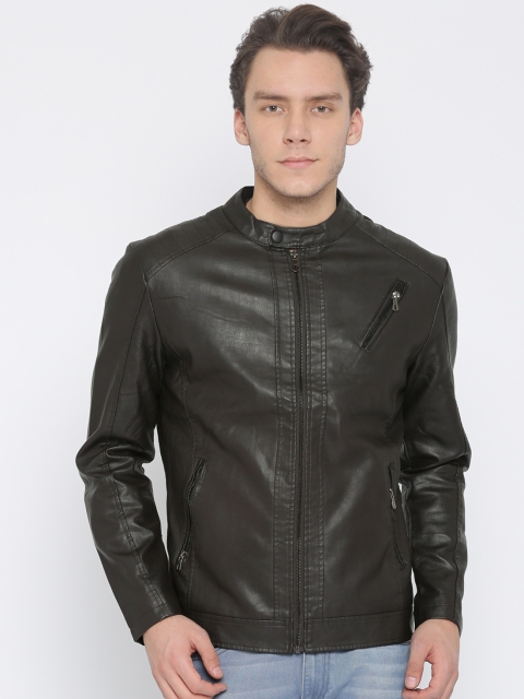 

The Indian Garage Co Men Coffee Brown Solid Biker Jacket