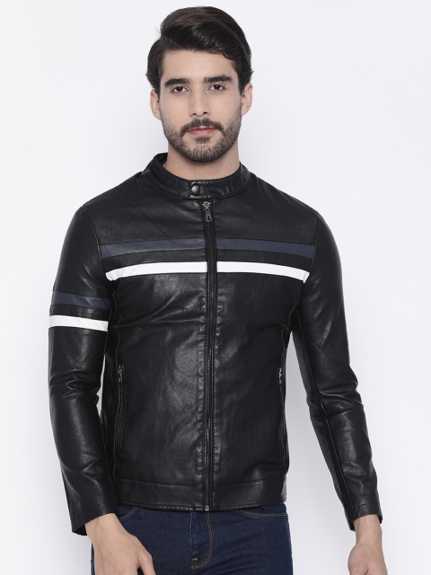 

The Indian Garage Co Men Black Striped Biker Jacket