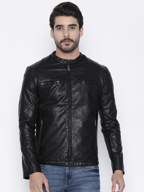 

The Indian Garage Co Men Black Slim Fit Solid Biker Jacket