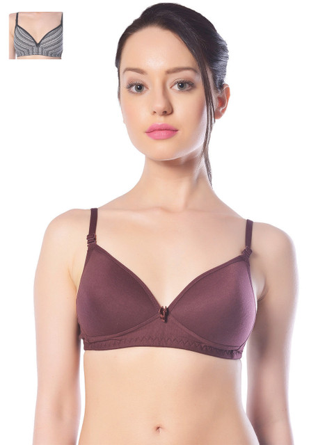 

Lady Lyka Pack of 2 Lightly Padded T-shirt Bras BREEZ-SKN-MISTIQUE-MRN, Burgundy