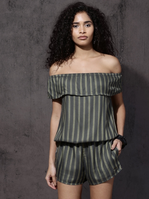 

Roadster Green & Grey Striped Playsuit