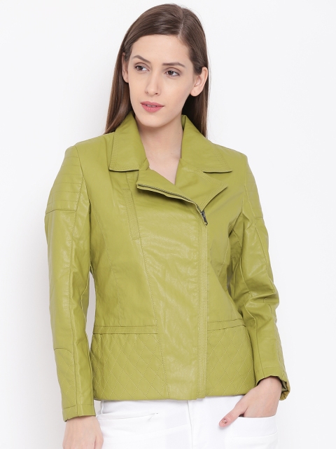 

Fort Collins Women Olive Green Solid Asymmetric Closure Biker Jacket