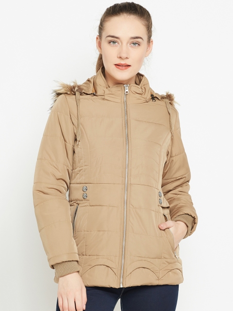 

Fort Collins Women Khaki Solid Parka Jacket with Detachable Hood