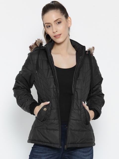 

Fort Collins Women Black Solid Parka Jacket with Detachable Hood