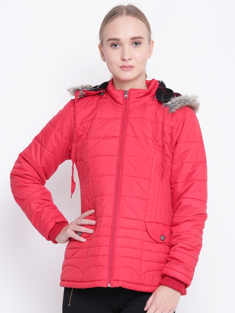 

Fort Collins Women Red Solid Parka Jacket with Detachable Hood