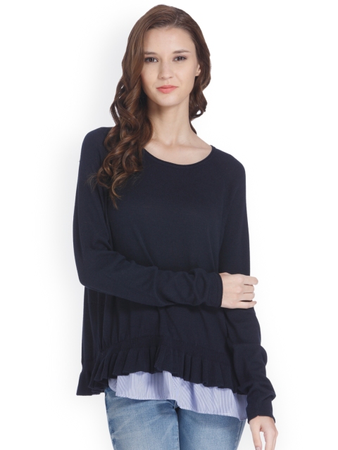 

ONLY Women Navy Blue Solid Pullover