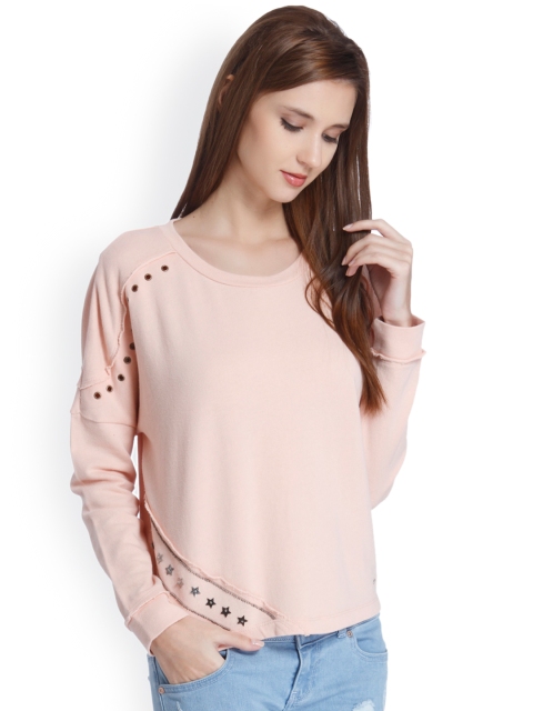 

ONLY Women Peach-Coloured Solid Sweatshirt