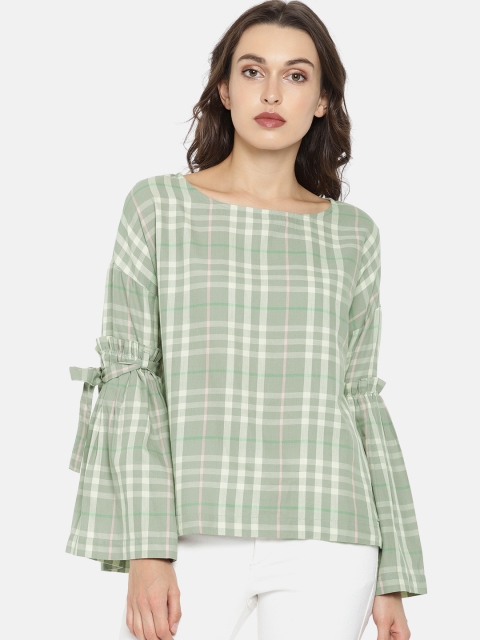 

ONLY Women Grey & Cream Checked Top