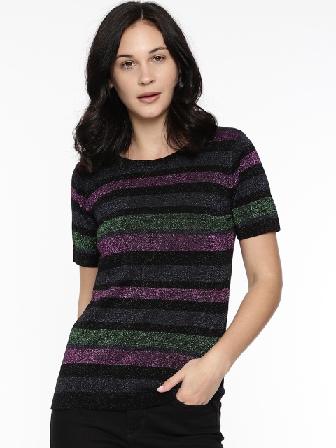 

ONLY Women Black & Purple Striped Sheen Top