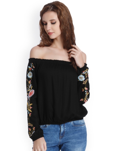 

ONLY Women Black Self Design Bardot Top