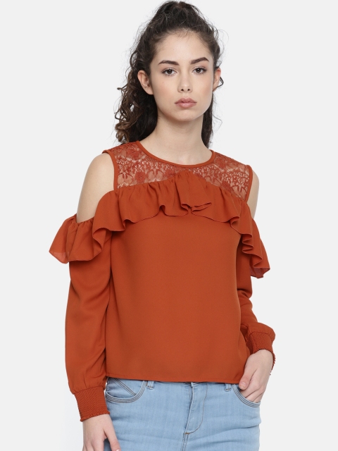 

ONLY Women Rust Orange Solid Top