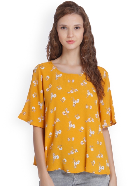 

ONLY Women Mustard Printed Cold-Shoulder Top