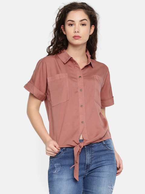 

ONLY Women Rust Pink Solid Shirt Style Top