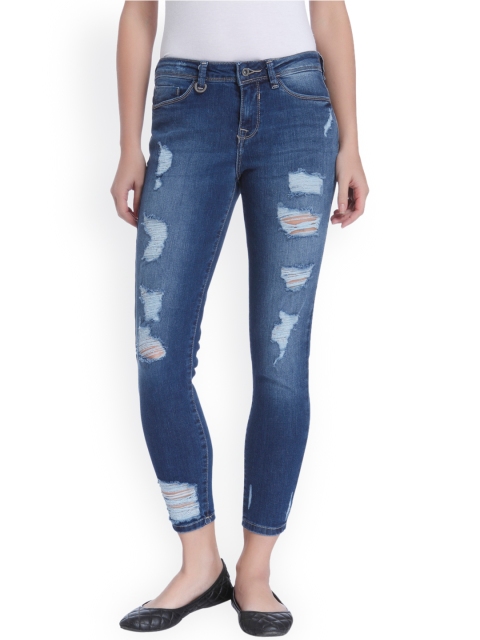 

ONLY Women Blue Skinny Fit Mid-Rise Mildly Distressed Stretchable Jeans