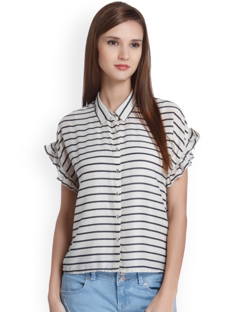 

ONLY Women Beige & Black Striped Casual Shirt