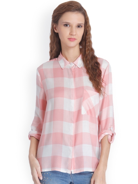 

ONLY Women Pink & White Printed Checked Casual Shirt