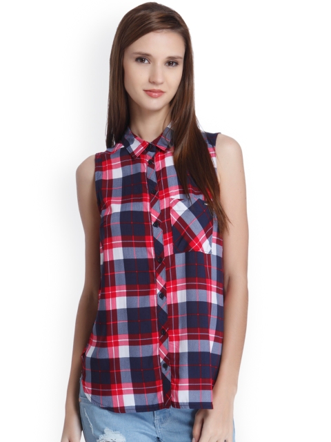 

ONLY Women Blue & Pink Checked Casual Shirt