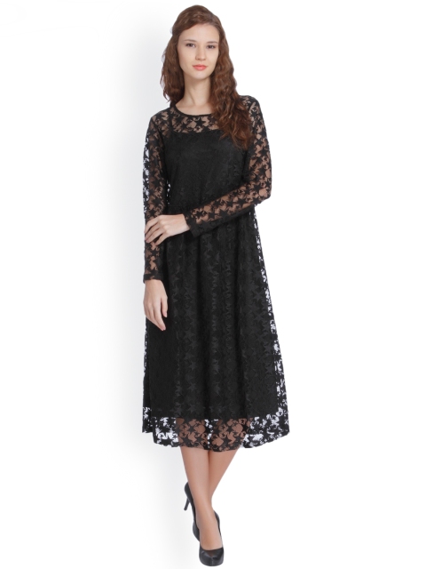 

ONLY Women Black Self Design Lace A-Line Dress